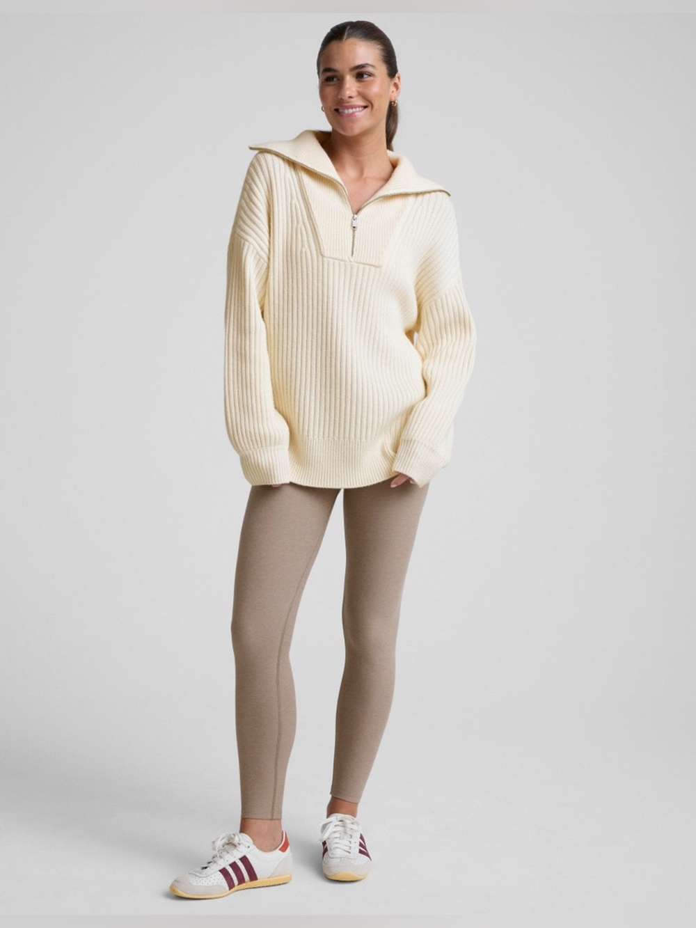 BEYOND YOGA Wool Blend Collared Pullover in Ivory
